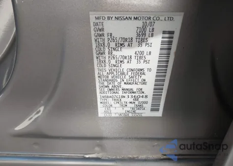 2008 Nissan Titan Se from USA, damaged, VIN 1N6BA07G18N336048